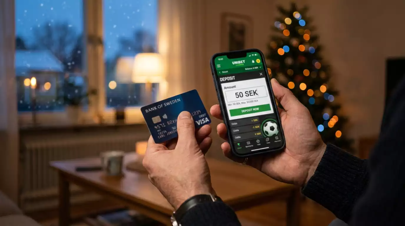 Visa-kort med ett litet insättningsbelopp på en spelbolags insättningssida