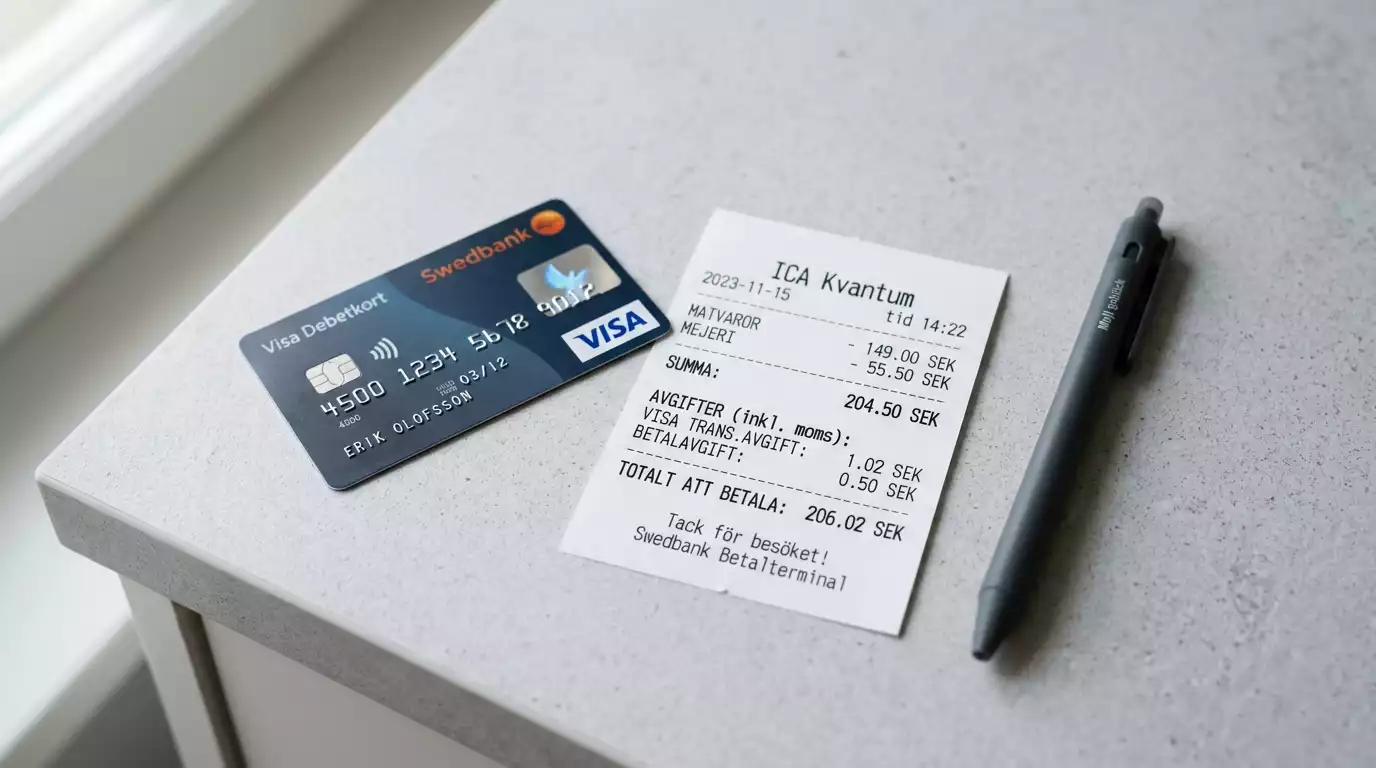 Kalkylator och Visa-kort som illustrerar avgiftsberäkning vid spelinsättningar